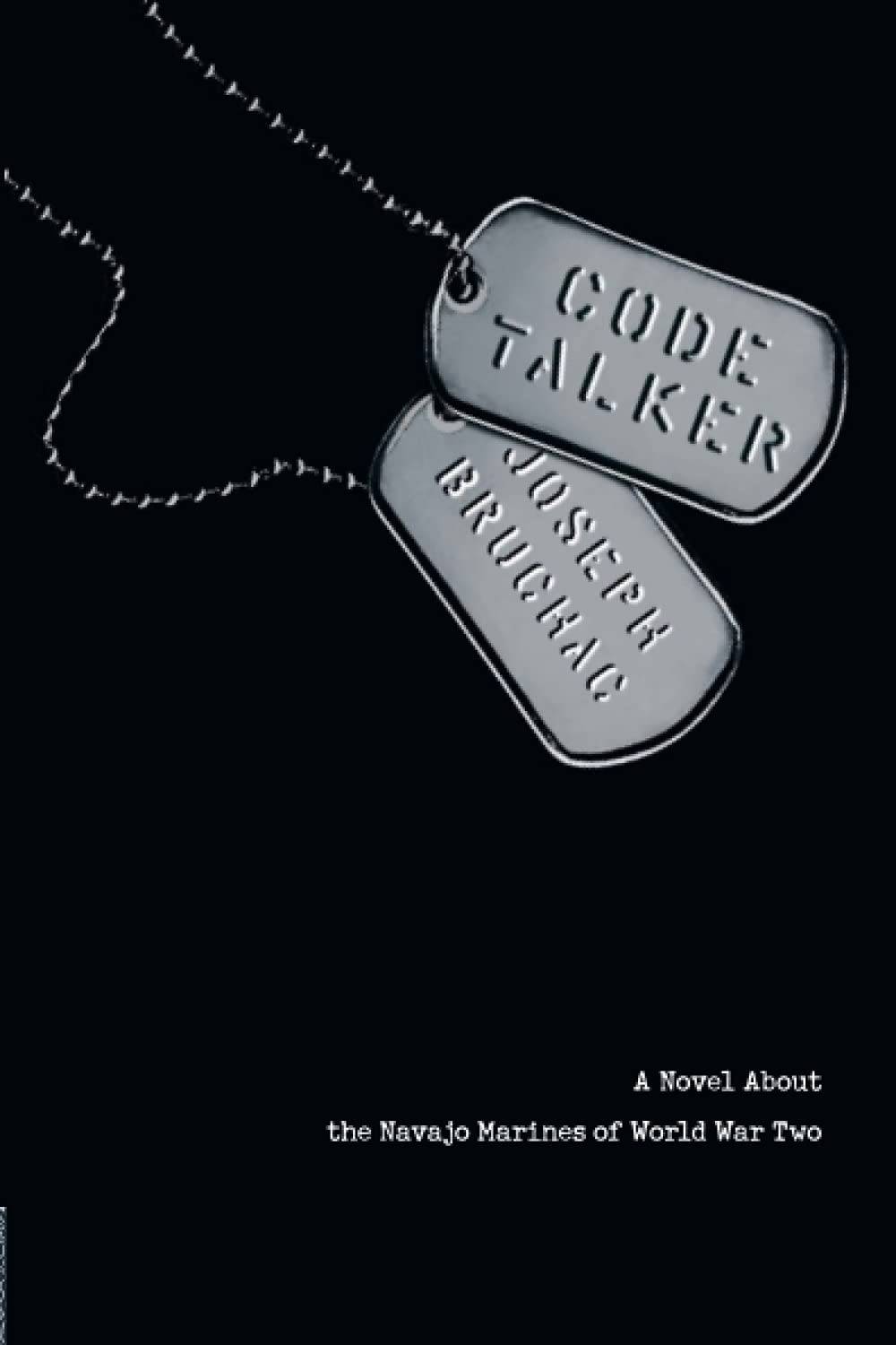 Black book cover with military tags with the book title text